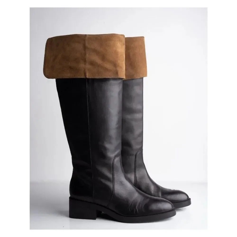 Zara Womens Leather Knee High Boots Black Contrast suede US 9 EU 40 NWD 2053/410